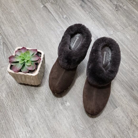 Rockport Katja Shearling Mule Brown Suede Sz 7 - Picture 2 of 10